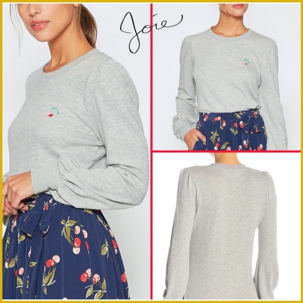 Joie Gray Cherry Embroidered Pullover Sweater Top - Picture 10 of 13